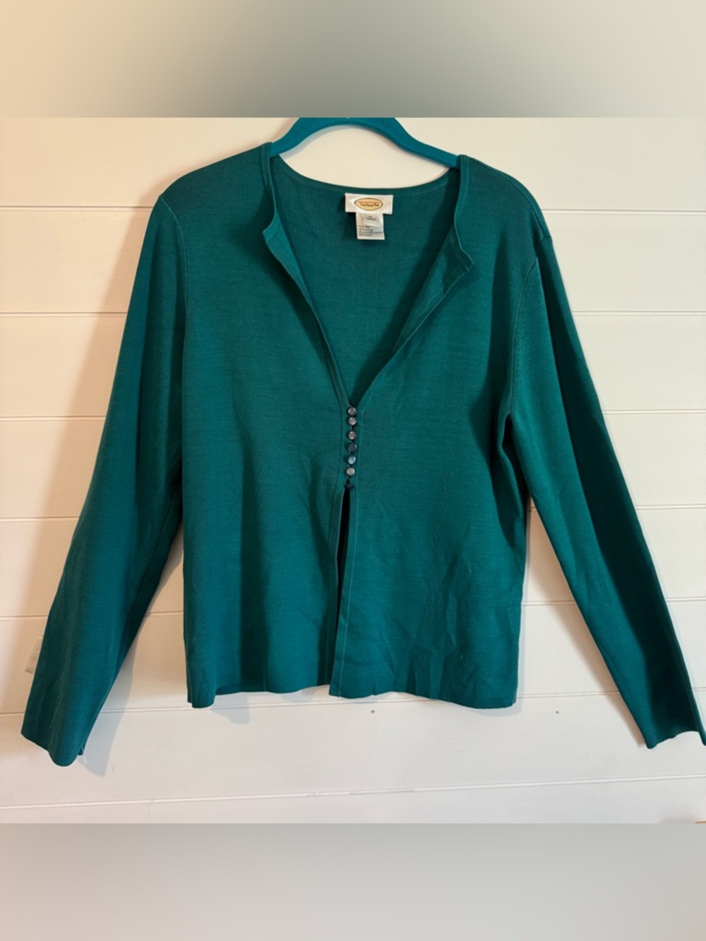Talbots Medium Teal Green Silk Nylon Blend Button Front Cardigan Sweater